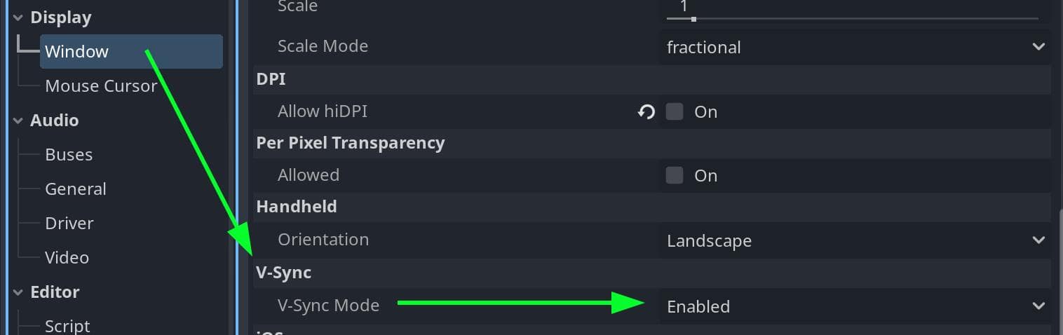 V-Sync options in Project Settings for Godot 4