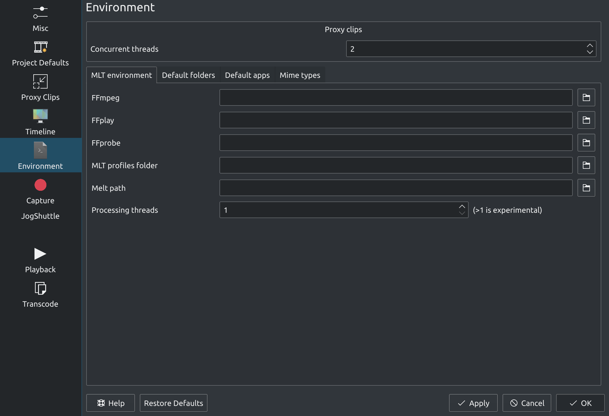 ffmpeg missing MLT environment settings